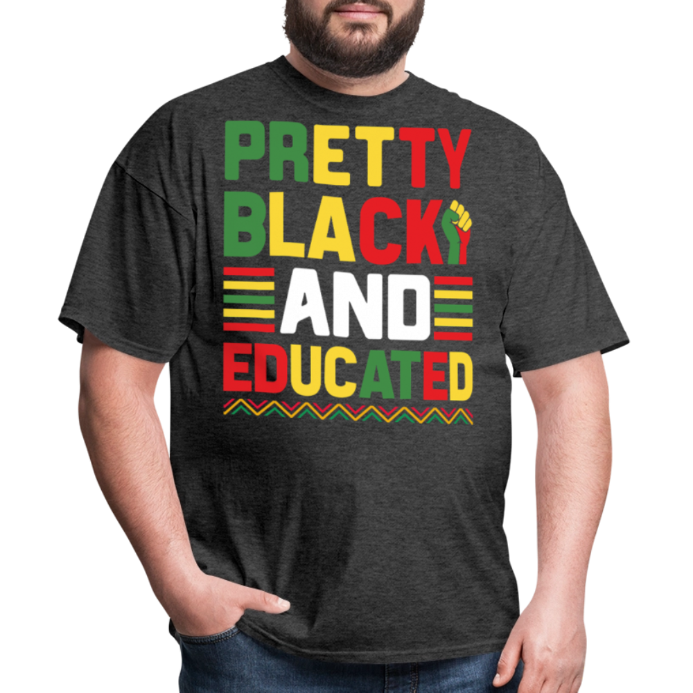 Pretty Black And Educated Tee Melanin Inspired Graphic T-shirt - heather black