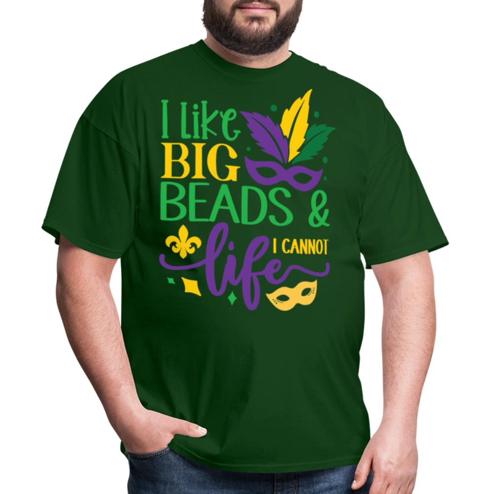 Big Beads and Life Mardi Gras Tee Funny Mardi Gras Bead T-shirt - forest green