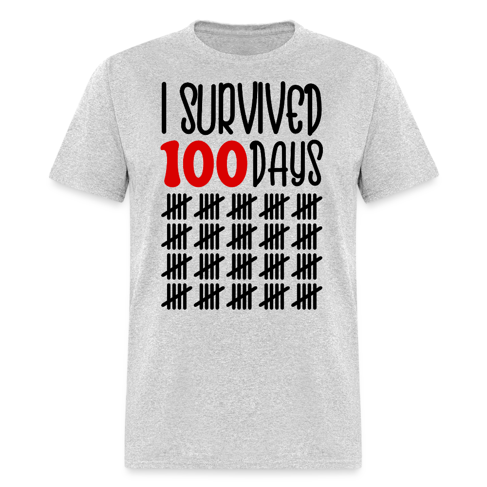 Funny 100 Days Survived School Tee Teacher Appreciation T-shirt - heather gray