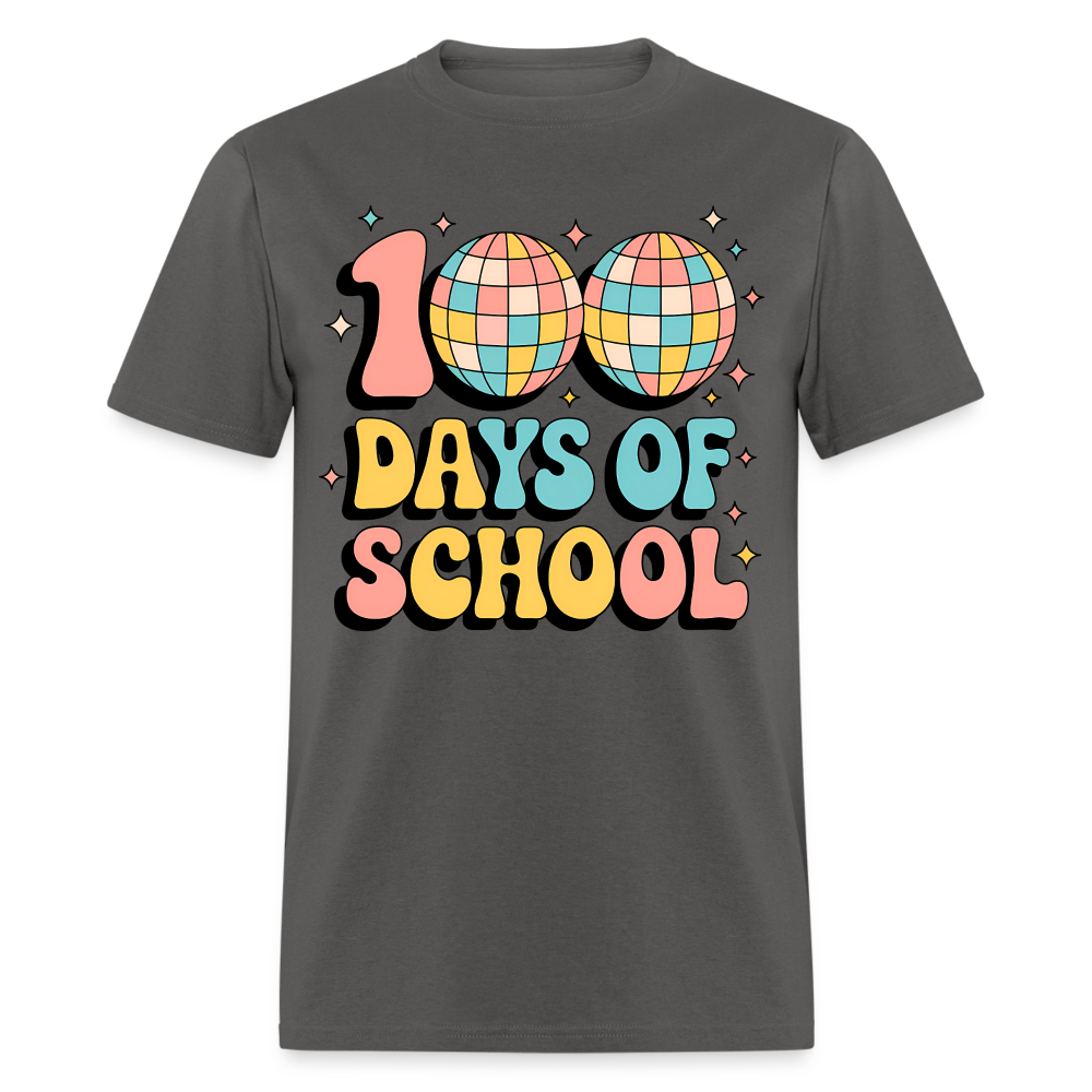 100 Days Of School Tee  For Teachers Funny Disco Theme T-shirt - charcoal