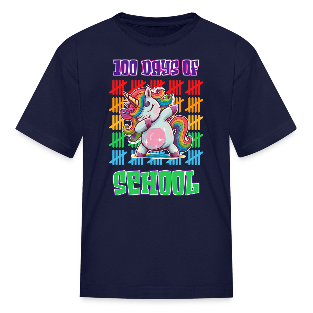 100 Days Of School Unicorn Kids T-Shirt - navy