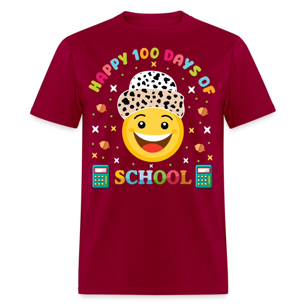 Happy 100 Days of School Teacher Tee 100 Days Smiley Face T-shirt - dark red