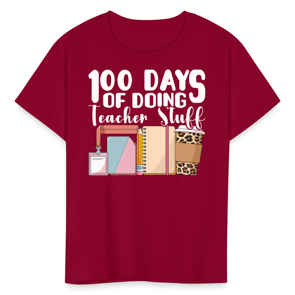 Fun and Cute Teacher Gift 100 Days of Doing Teacher Stuff T-Shirt - dark red