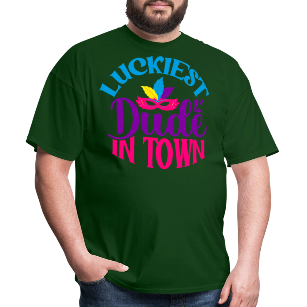 Luckiest Dude in Town Mardi Gras T-shirt - forest green