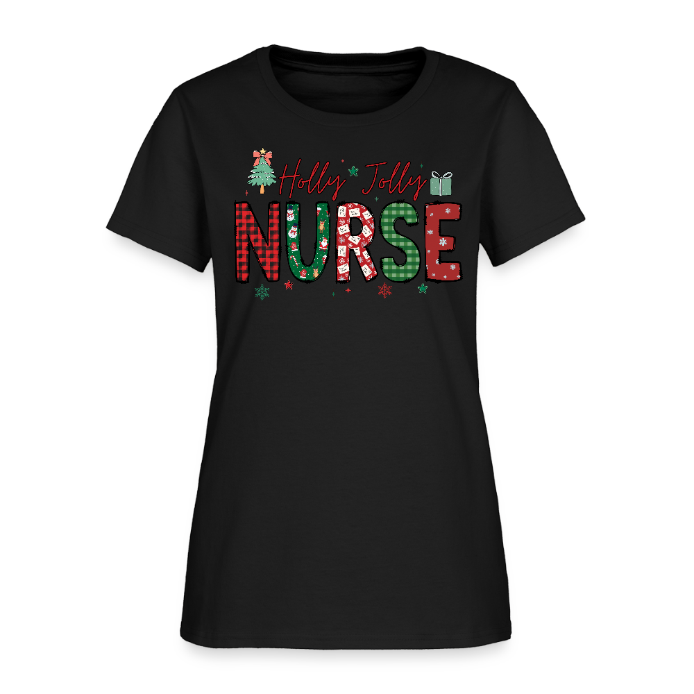 Holly Jolly Nurse Christmas Gift For Nurses T-Shirt - black