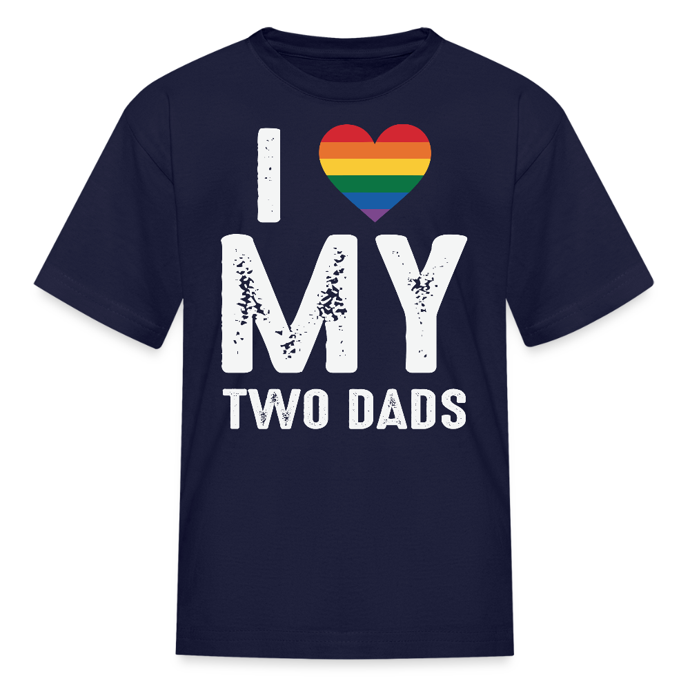 Lgbt Pride Tee Rainbow Heart Two Dads T-shirt - navy