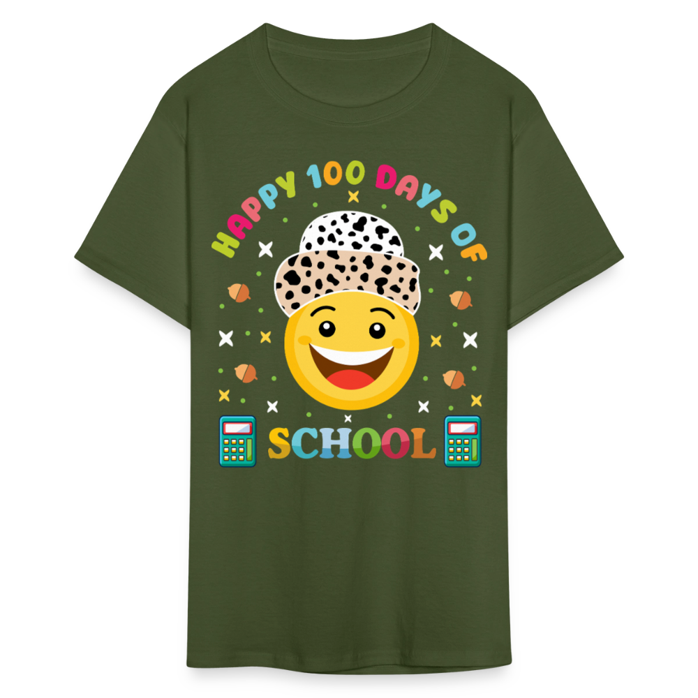 Happy 100 Days of School Teacher Tee 100 Days Smiley Face T-shirt - military green