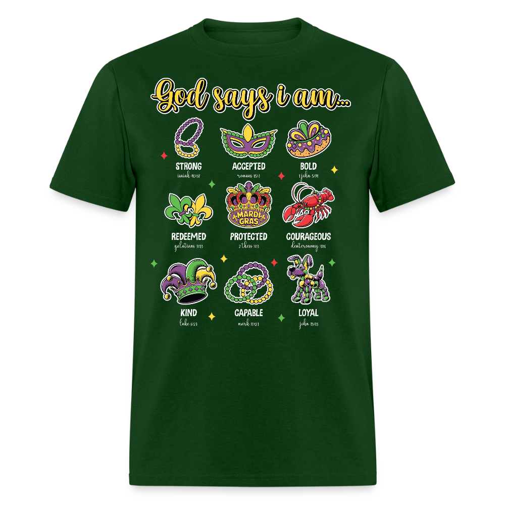 Religious Mardi Gras T-shirt With Bible Verses Christian Mardi Gras T-shirt - forest green