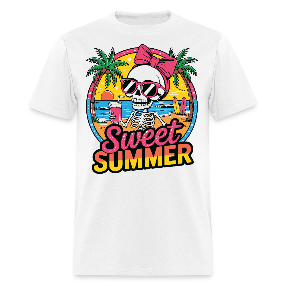 Skeleton Wearing Bow Summer Cocktail Beach T-shirt - white