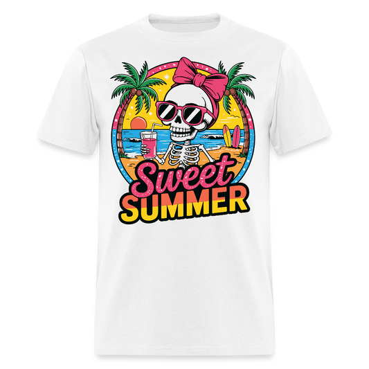 Skeleton Wearing Bow Summer Cocktail Beach T-shirt - white