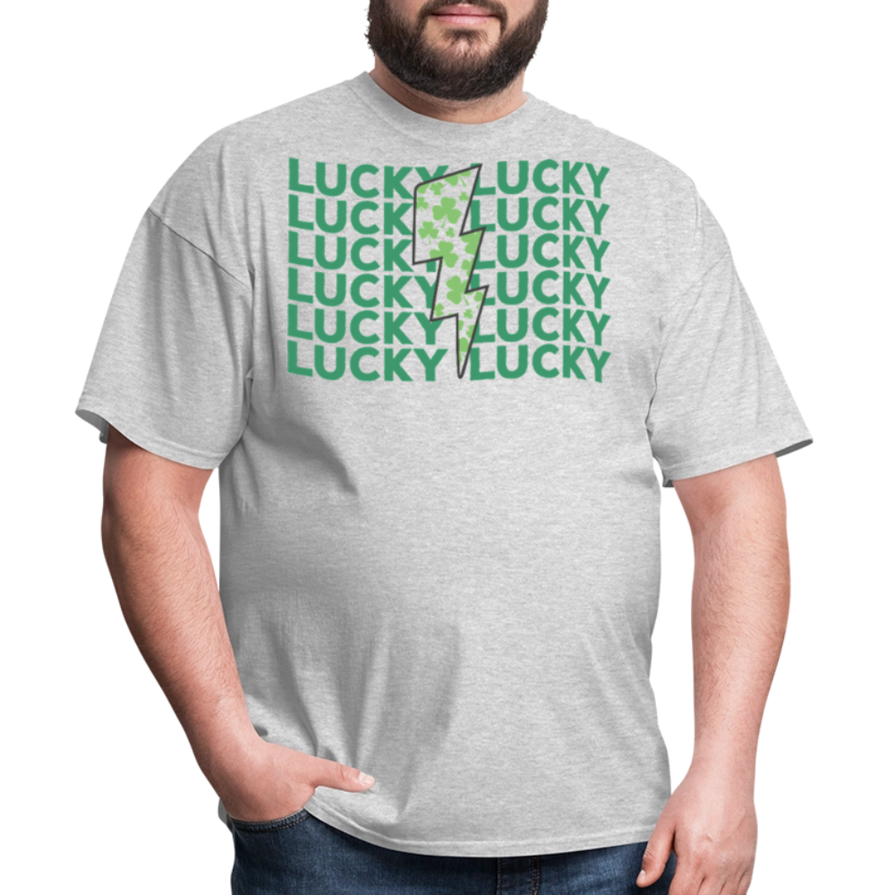 Green Shamrock Lightning Bolt Lucky T-shirt - heather gray