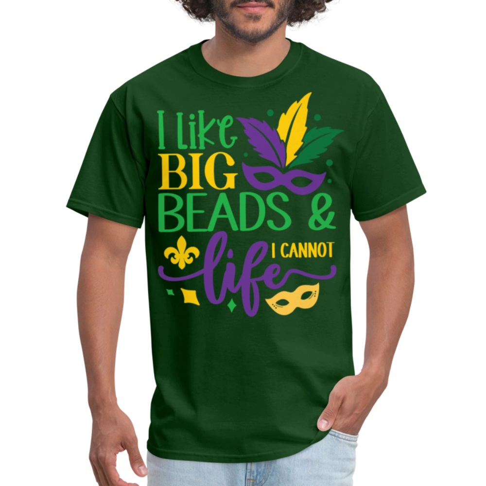 Big Beads and Life Mardi Gras Tee Funny Mardi Gras Bead T-shirt - forest green