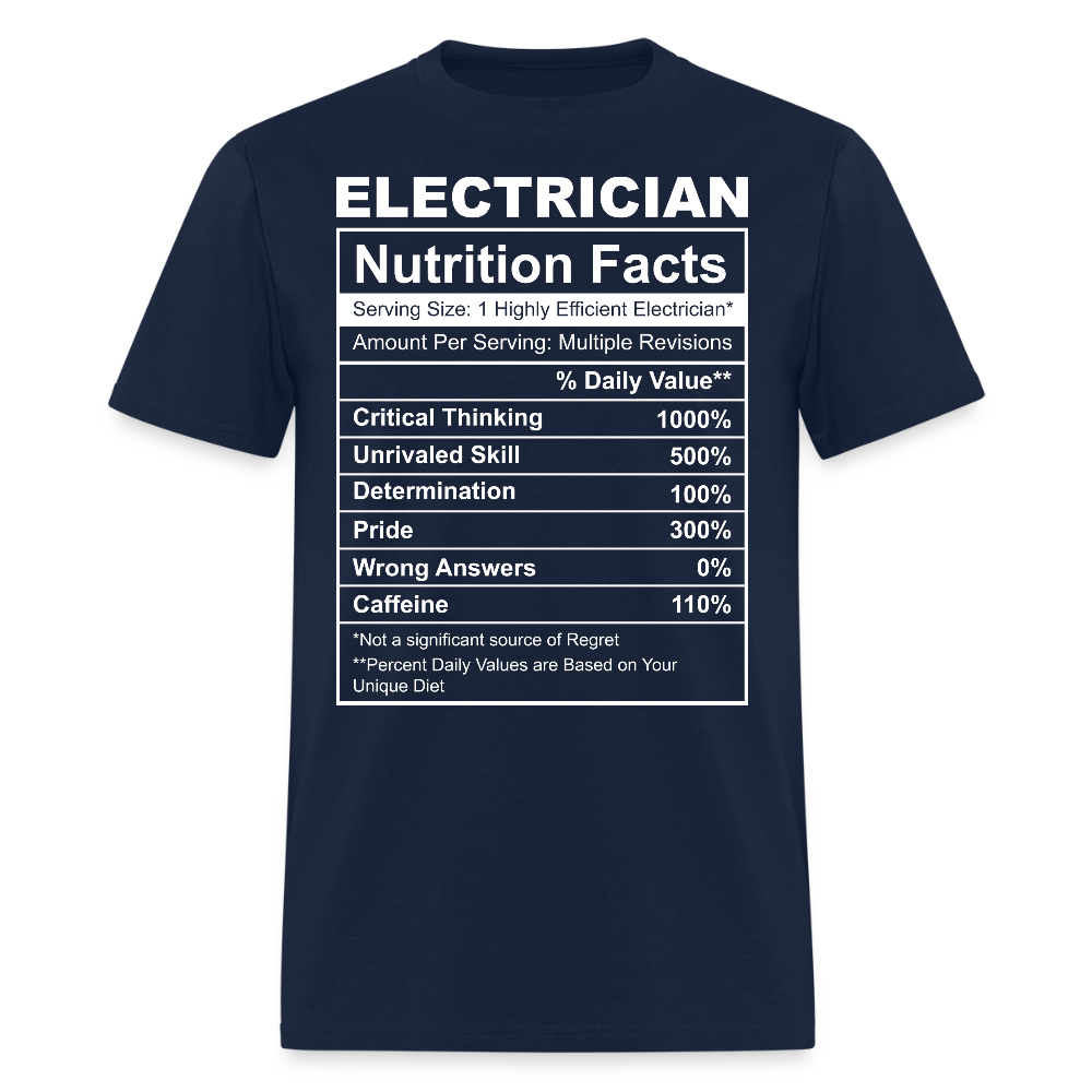 Funny Electrician Nutrition Facts T-Shirt - navy