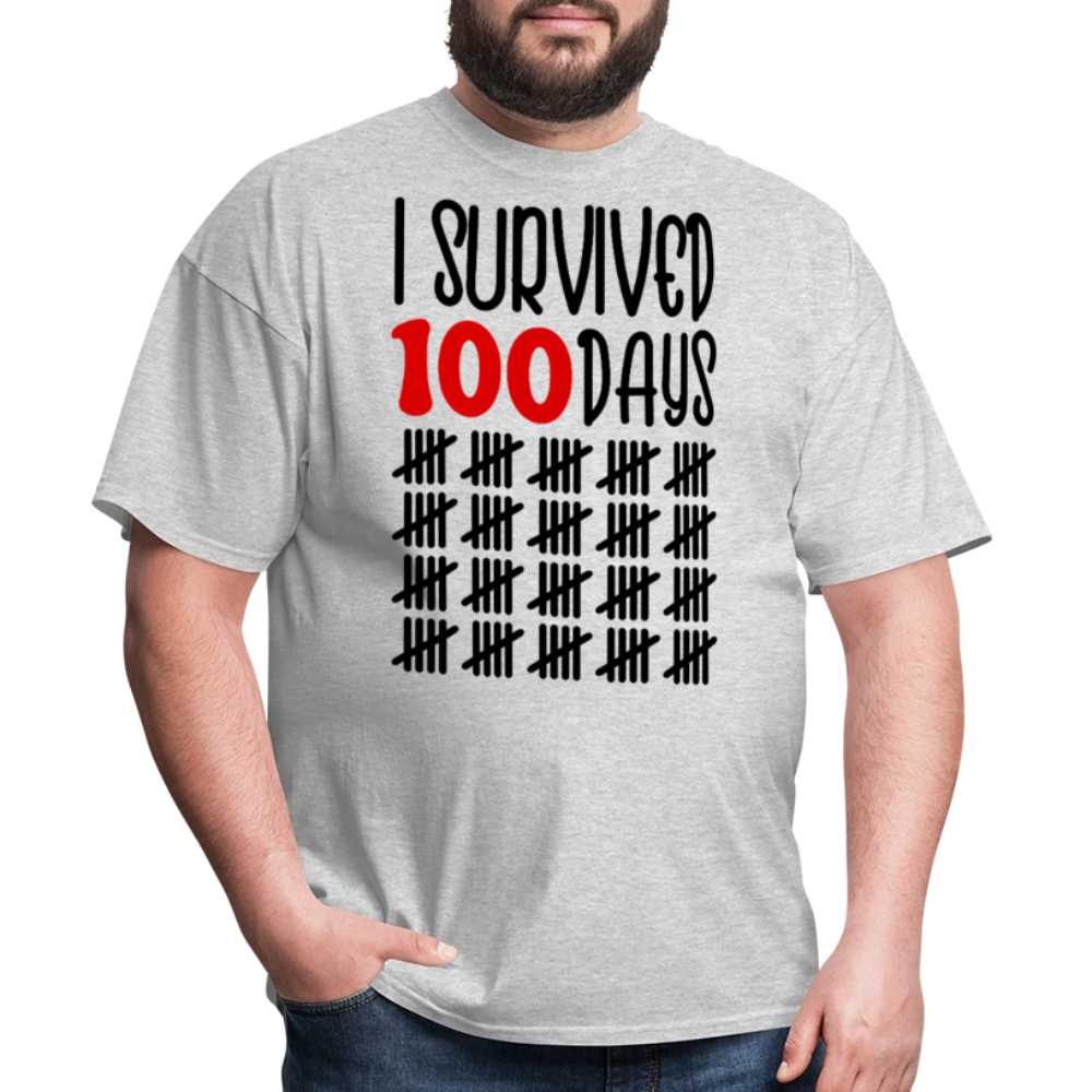 Funny 100 Days Survived School Tee Teacher Appreciation T-shirt - heather gray