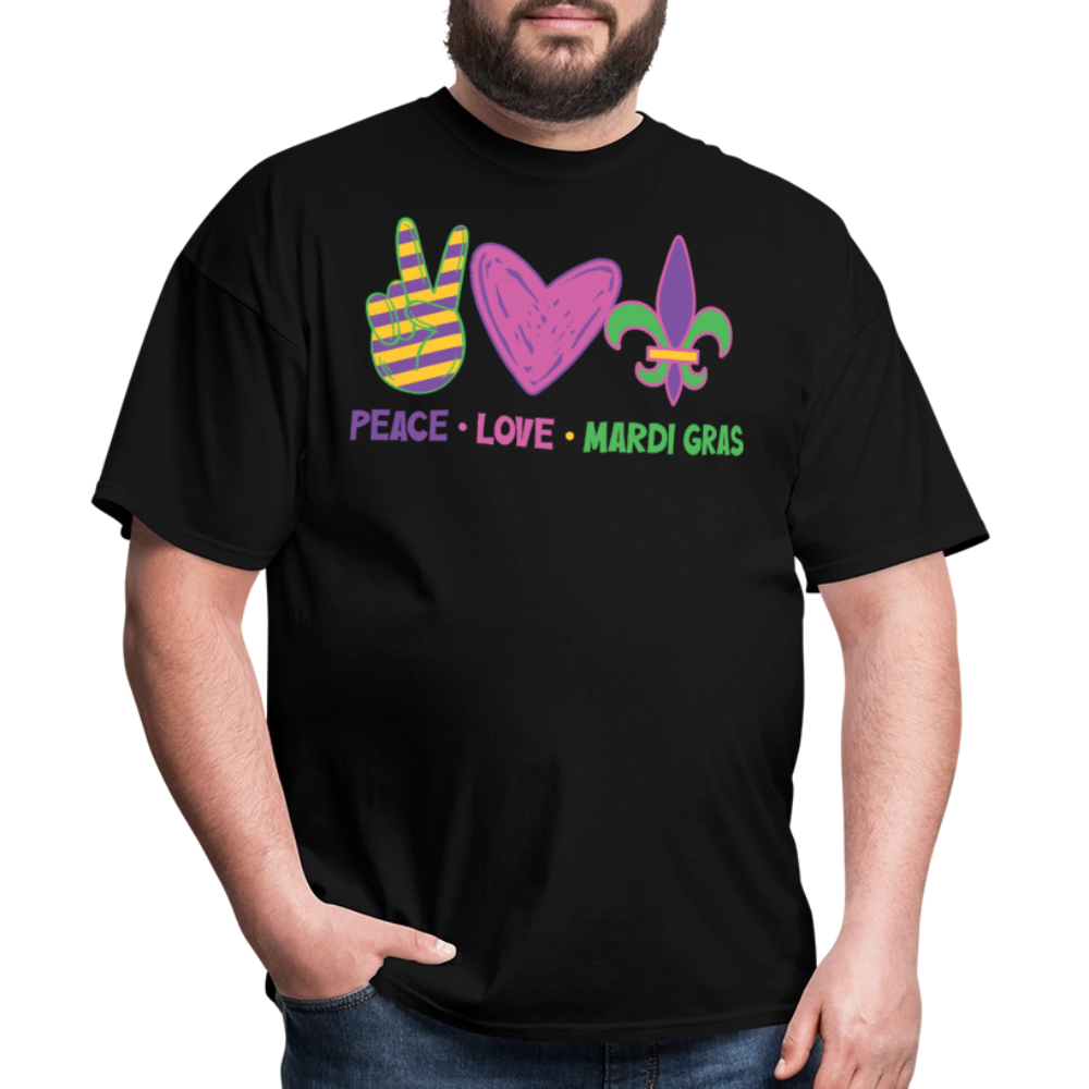 Peace Love Mardi Gras Shirt New Orleans Party Unisex T-shirt - black