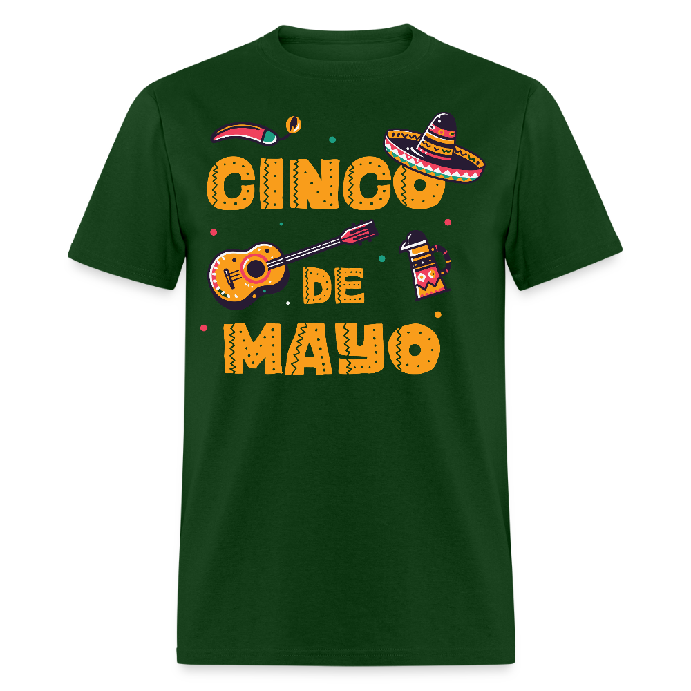 Mexican Fiesta Tee With Guitar And Sombrero Funny Cinco de Mayo T-shirt - forest green