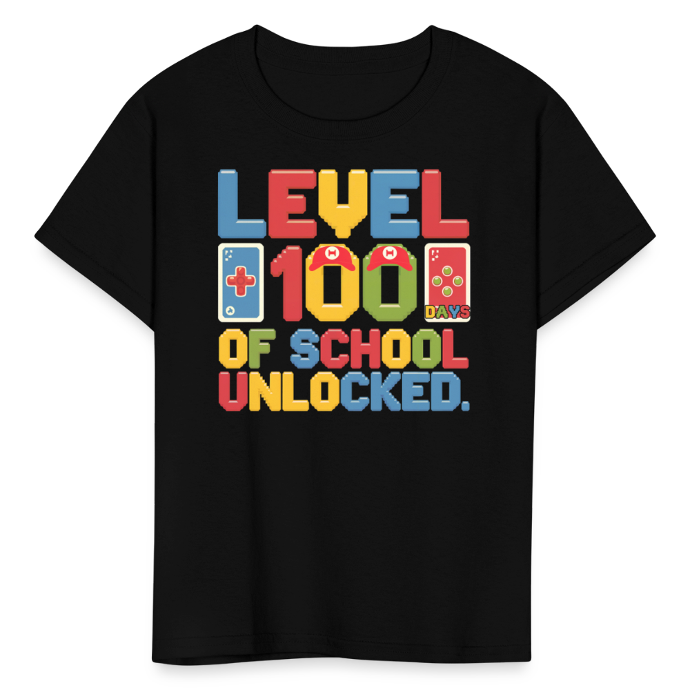 Level 100 Days of School Unlocked - Gaming Themed T-Shirt for Kids & Teachers T-Shirt - black