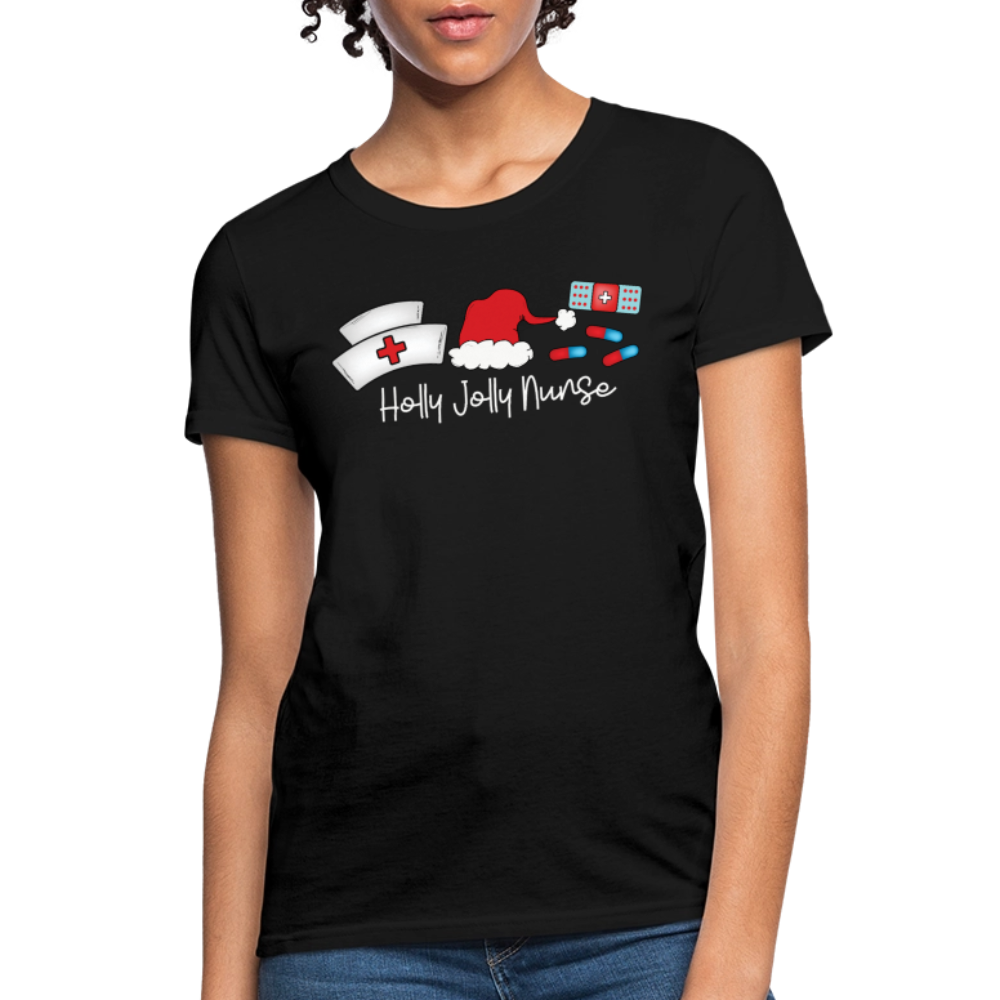 Holly Jolly Nurse Funny Christmas T-Shirt - black