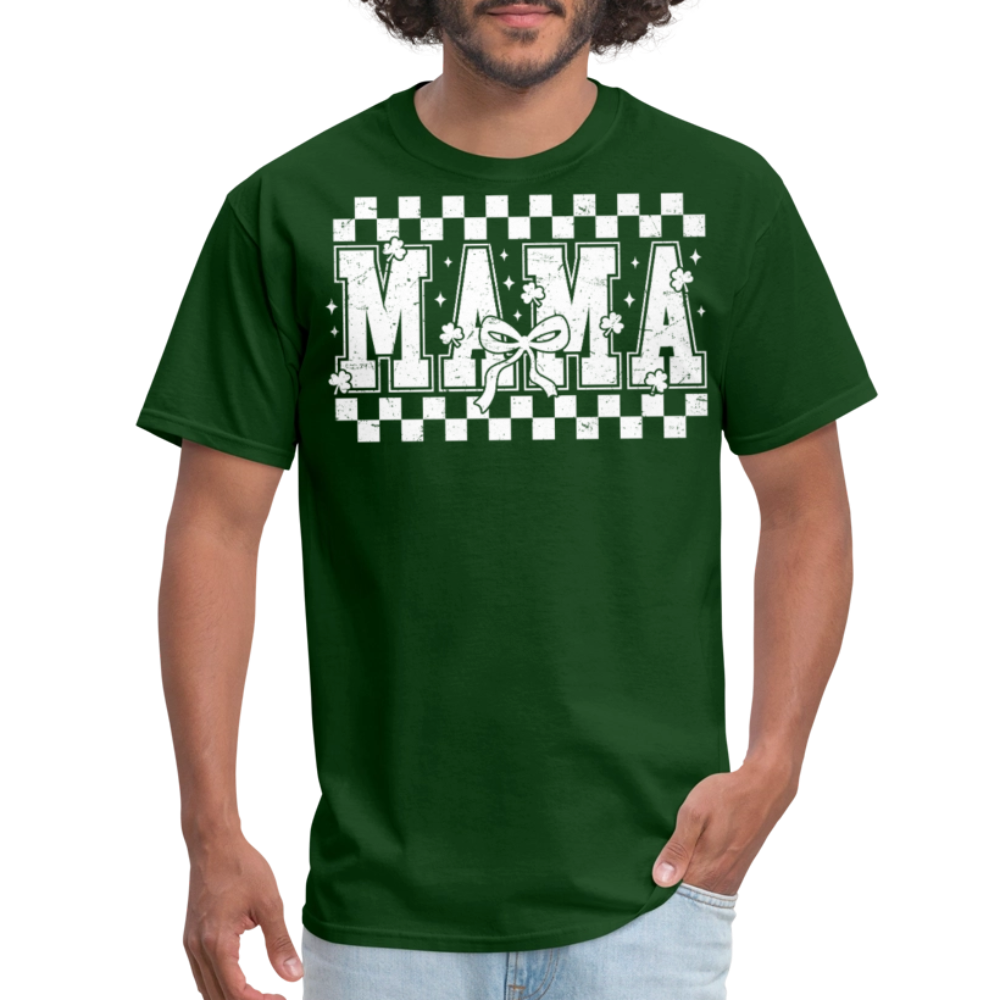 Distressed Mama Clover St. Patrick's Day Gift Tee - forest green