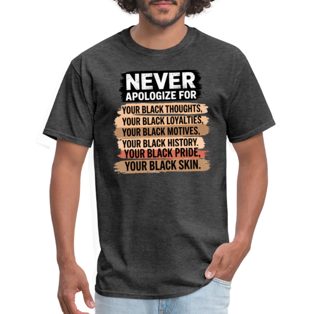 Never Apologize Black History Shirts Melanin Pride Unisex T-shirt - heather black