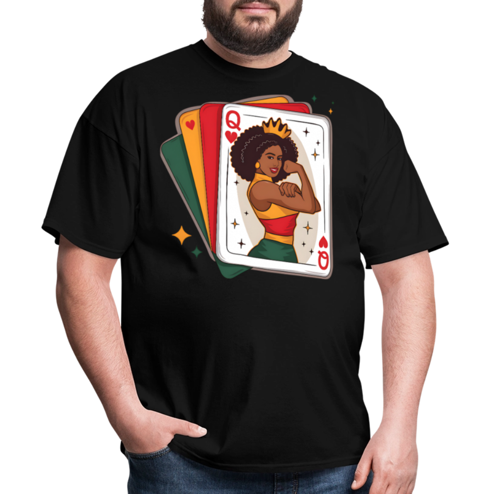 African American Queen Graphic Tee Black Queen Playing Card T-shirt - black