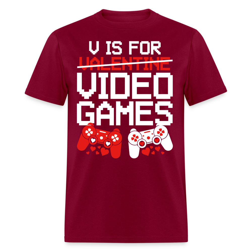 V Is For Video Games Funny Gamer Valentine's Gift - burgundy