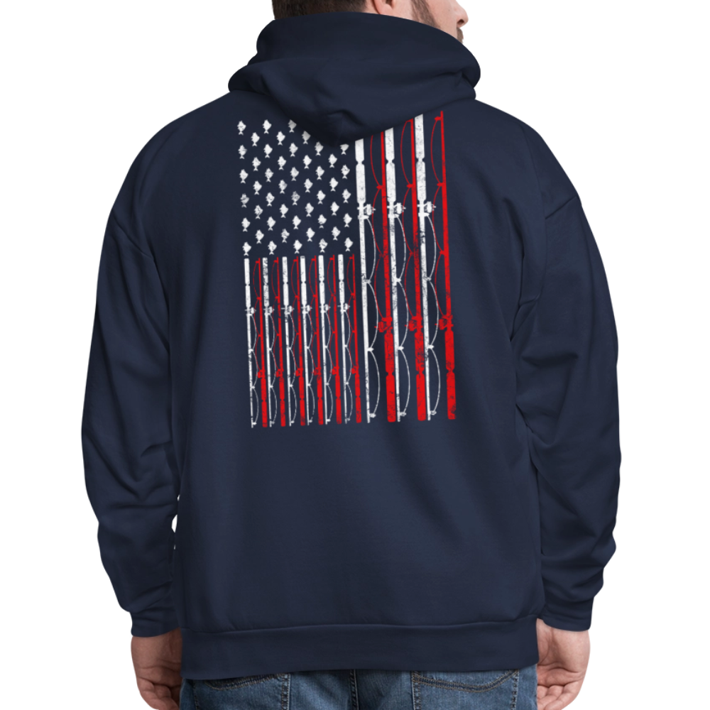 American Flag Fisherman Patriotic Fishing Hoodie - navy