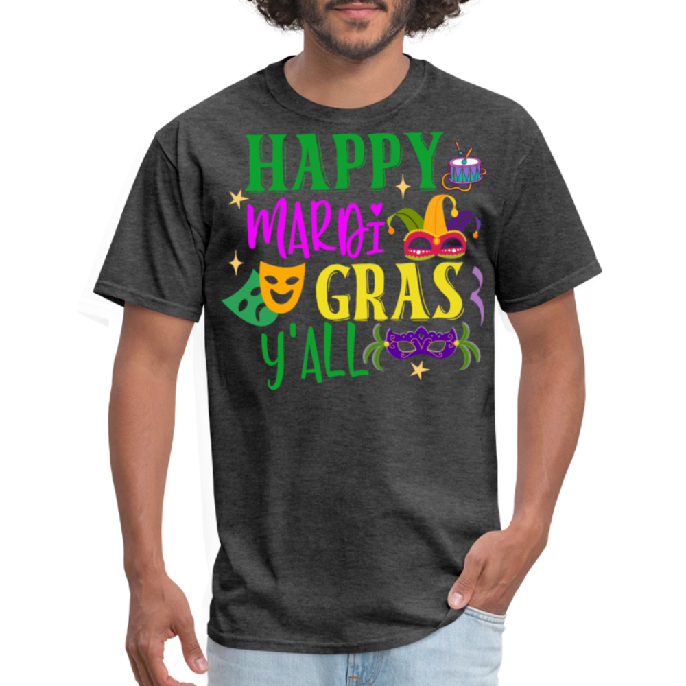 Funny Mardi Gras Y'all Graphic Unisex Classic T-shirt - heather black