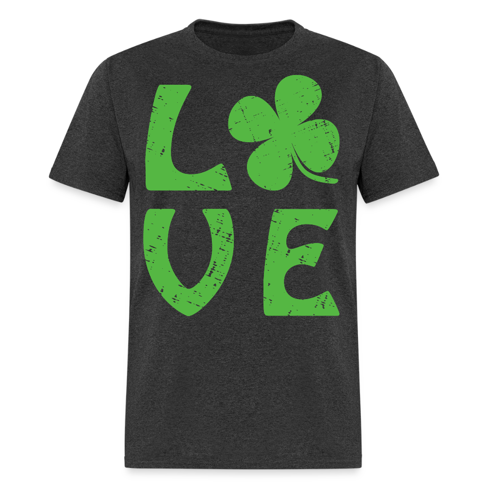 Lucky Clover Distressed Love Graphic T-shirt - heather black