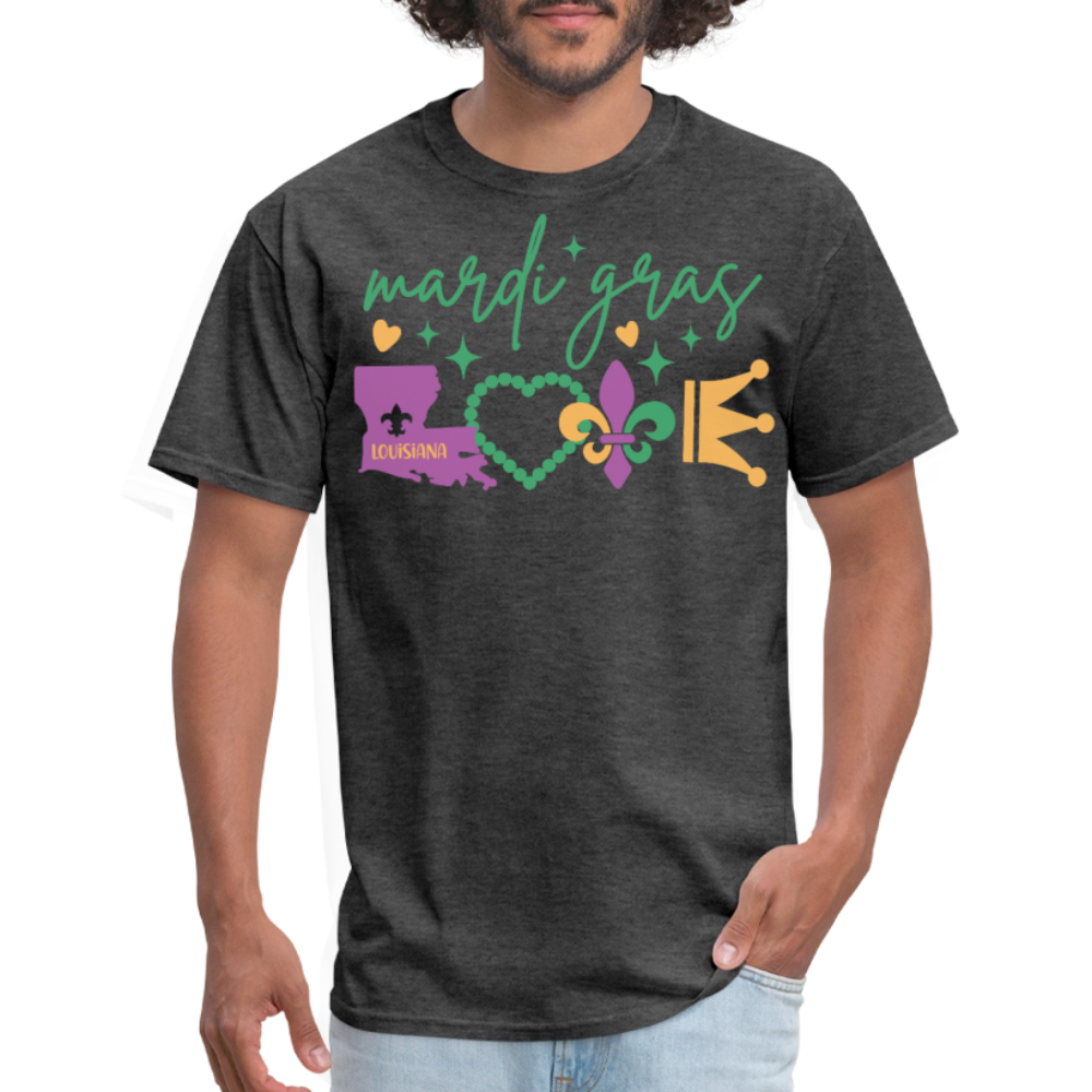 Louisiana Map and Fleur De Lis Tee Festive Mardi Gras Party T-shirt - heather black