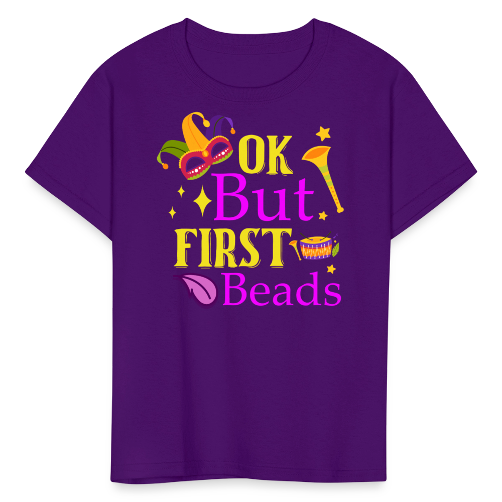 Ok But First Beads Funny Mardi Gras T-shirt - purple