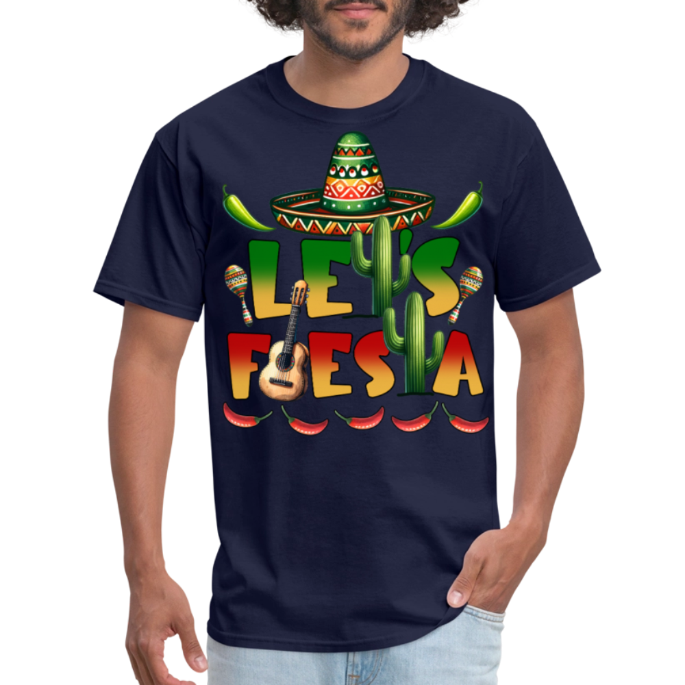 Let's Fiesta Mexican Shirt Sombrero And Cactus Party T-shirt - navy