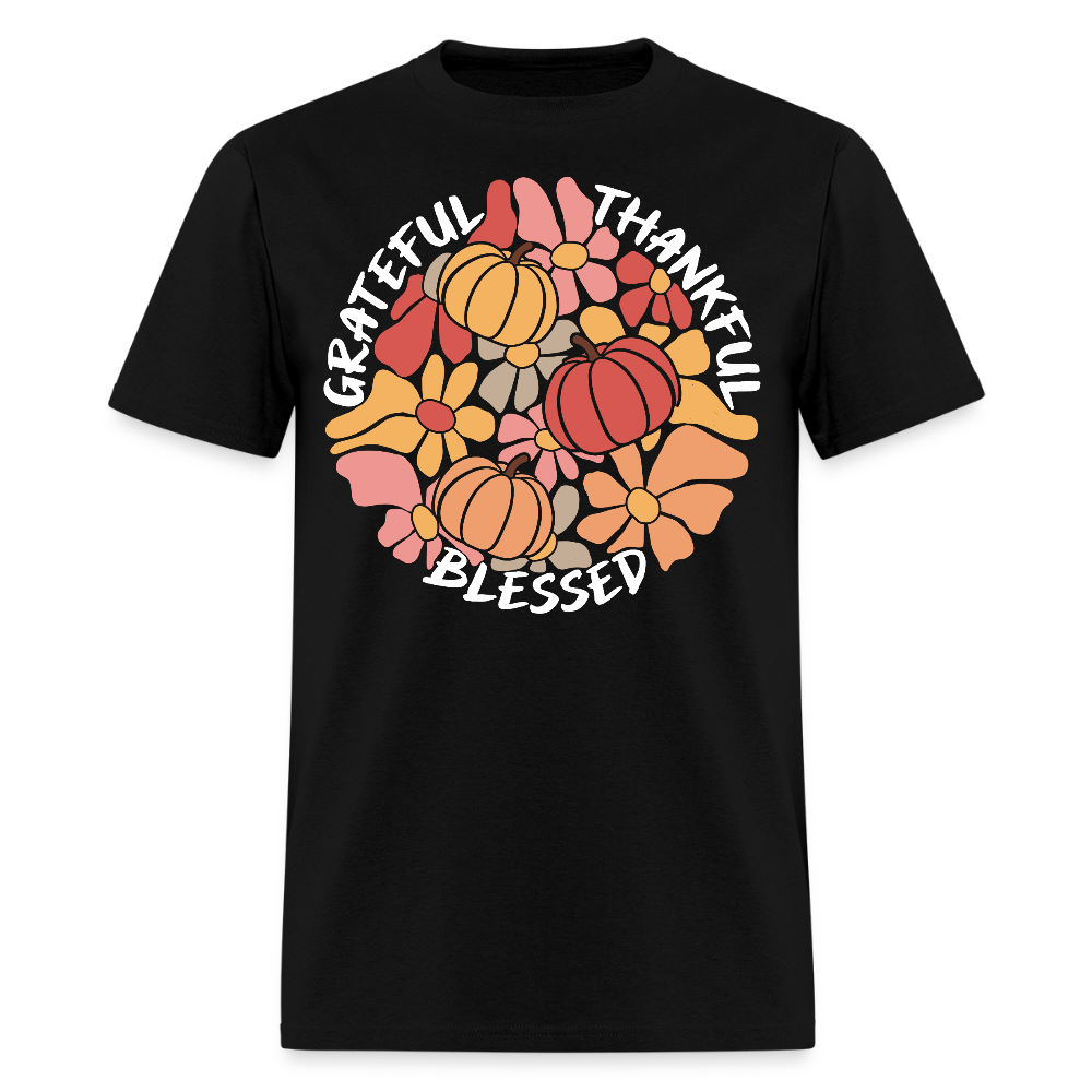 Grateful Thankful Blessed Pumpkin Thanksgiving T-Shirt - black
