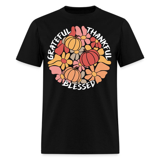 Grateful Thankful Blessed Pumpkin Thanksgiving T-Shirt - black