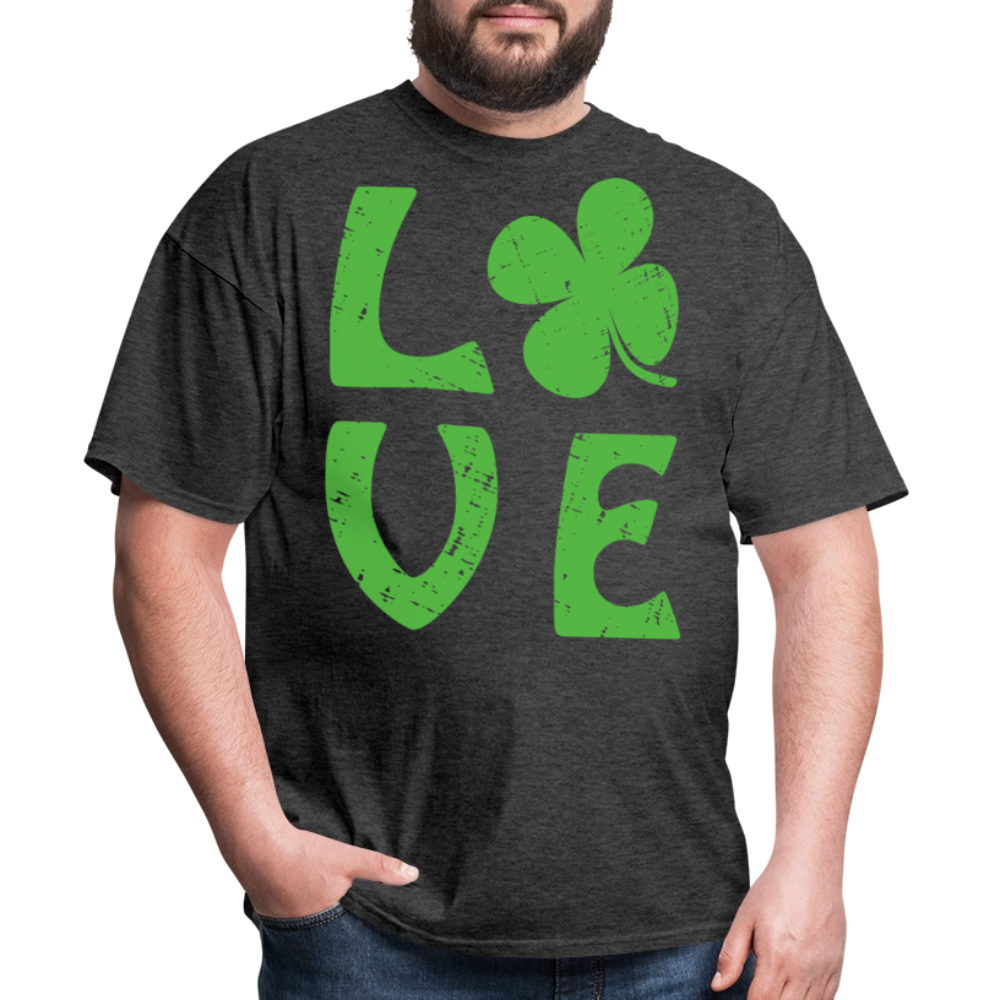 Lucky Clover Distressed Love Graphic T-shirt - heather black