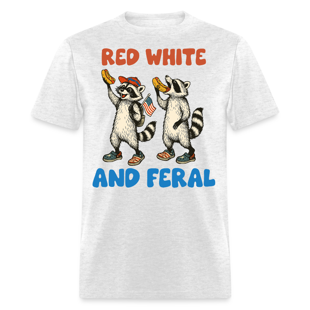 Red White And Feral Patriotic Raccoon T-Shirt - light heather gray