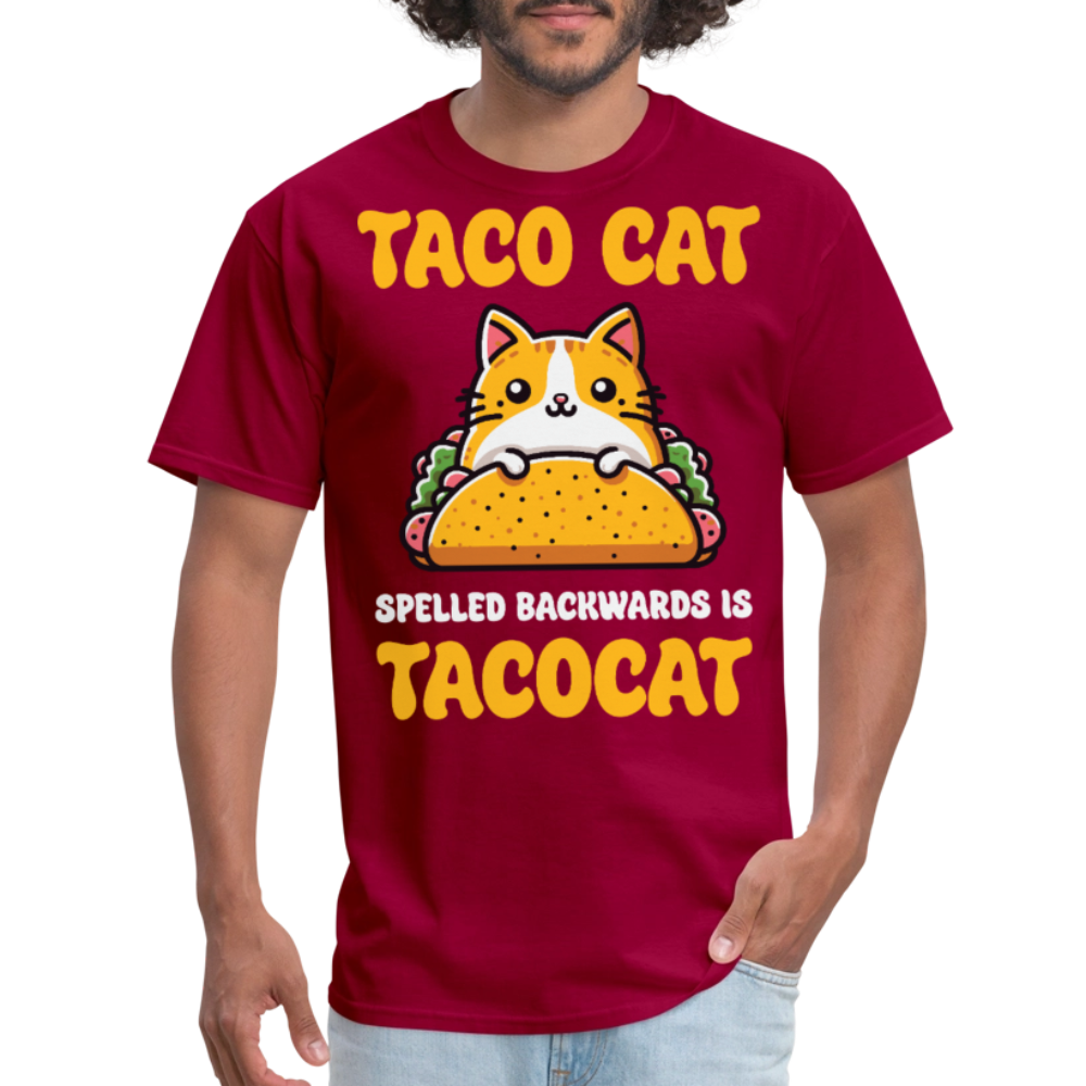 Cute Taco Cat Graphic Tee For Cat Lovers Funny Palindrome T-shirt - dark red