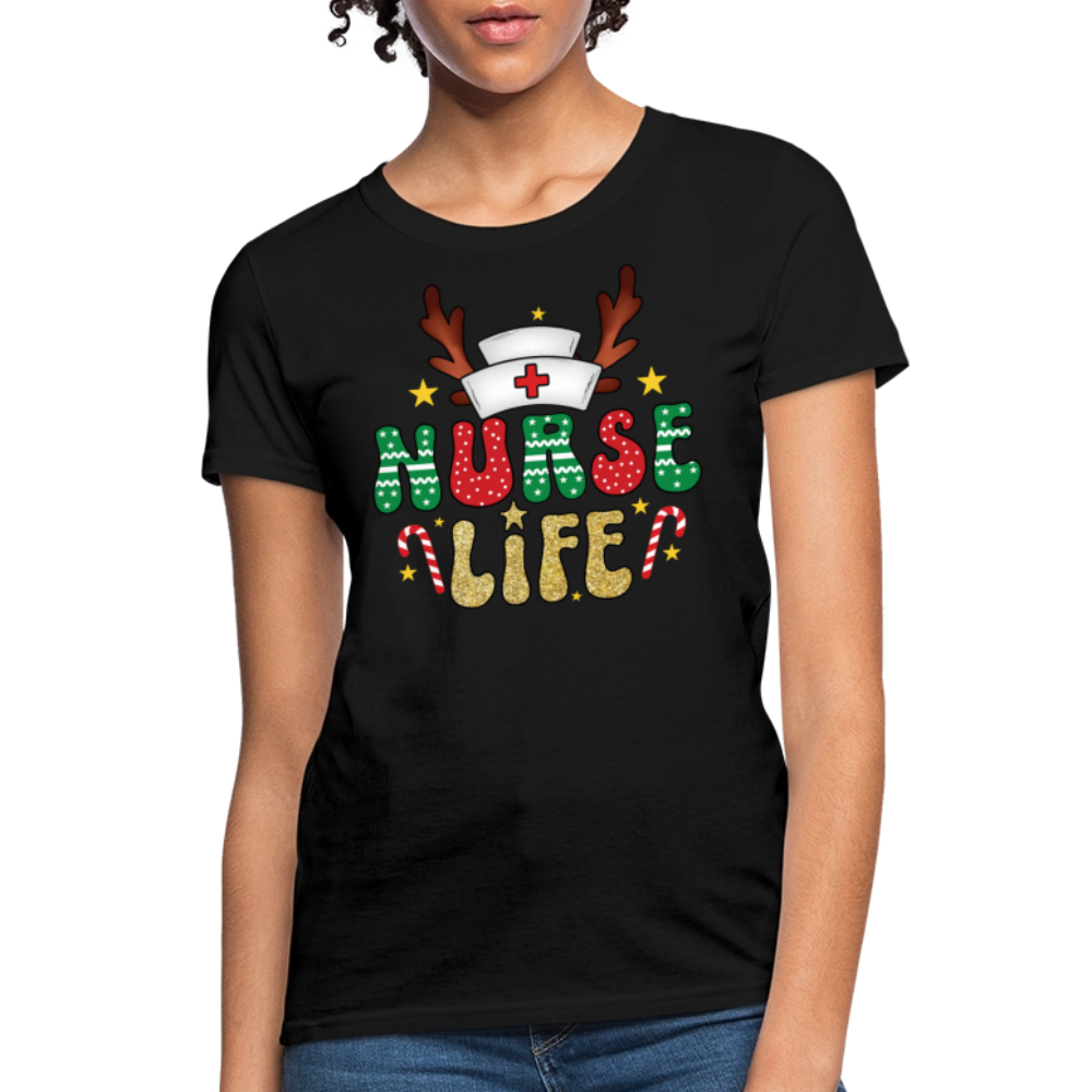 Reindeer Antler Nurse Life Christmas T-Shirt - black
