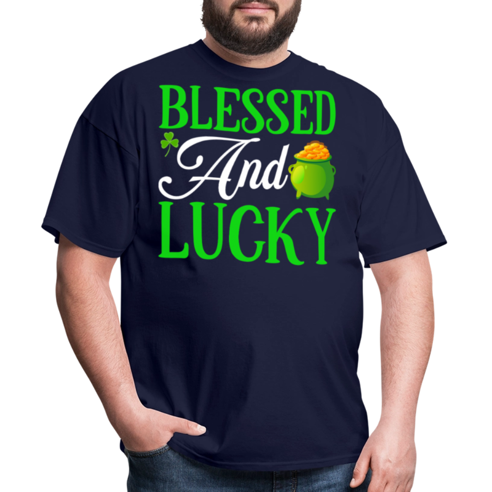 Funny Irish Blessed And Lucky Christian T-shirt - navy