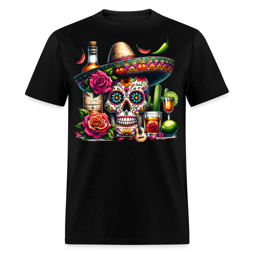 Colorful Mexican Skull Shirt Day Of The Dead Sugar Skull T-shirt - black