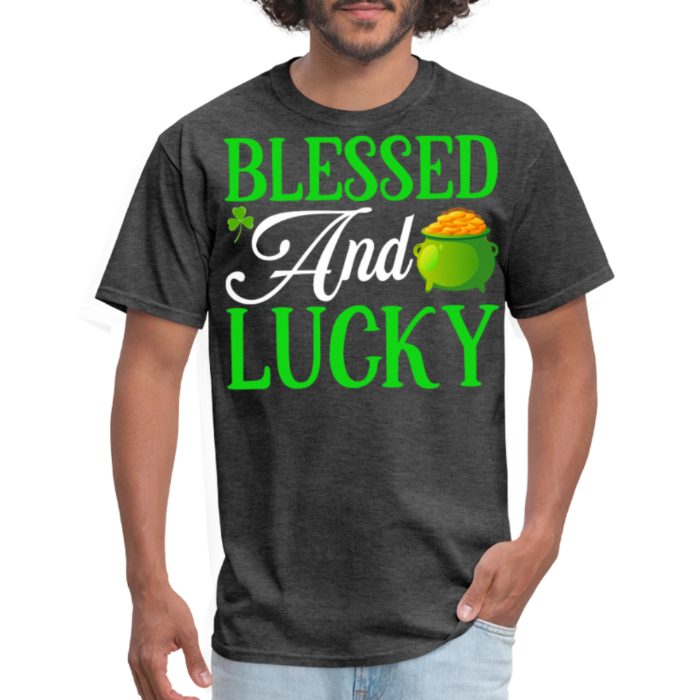 Funny Irish Blessed And Lucky Christian T-shirt - heather black