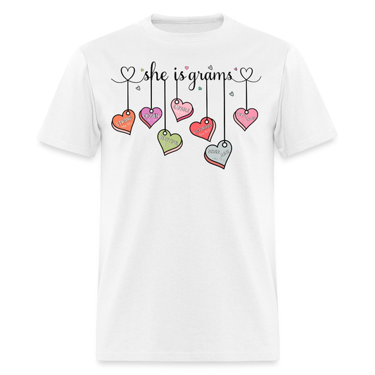 She Is Grams Heart Tee Inspirational Grandma Faith T-shirt - white