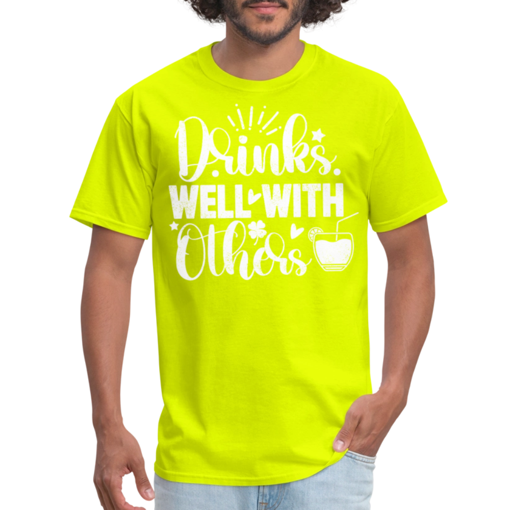 Drinks Well with Others Funny Beer T-Shirt for Party Lovers - safety green