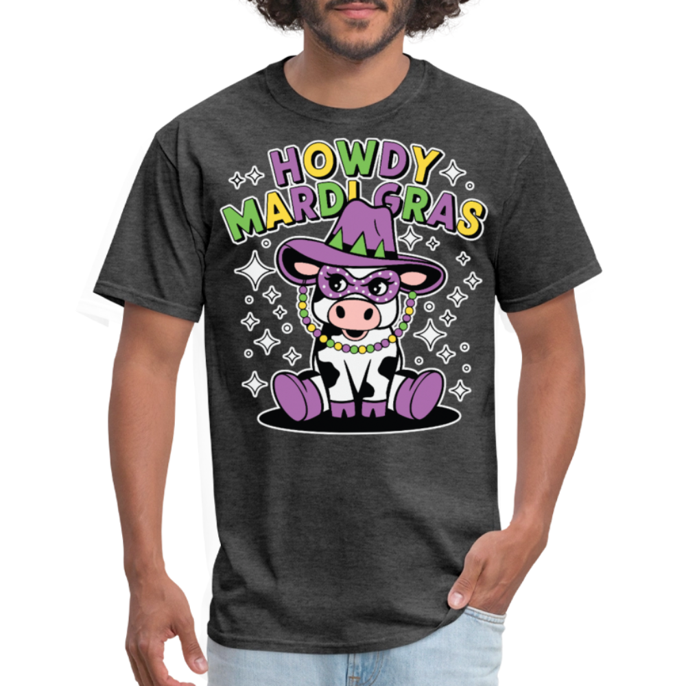 Howdy Mardi Gras Western-style Tee Cute Mardi Gras Cow T-shirt - heather black