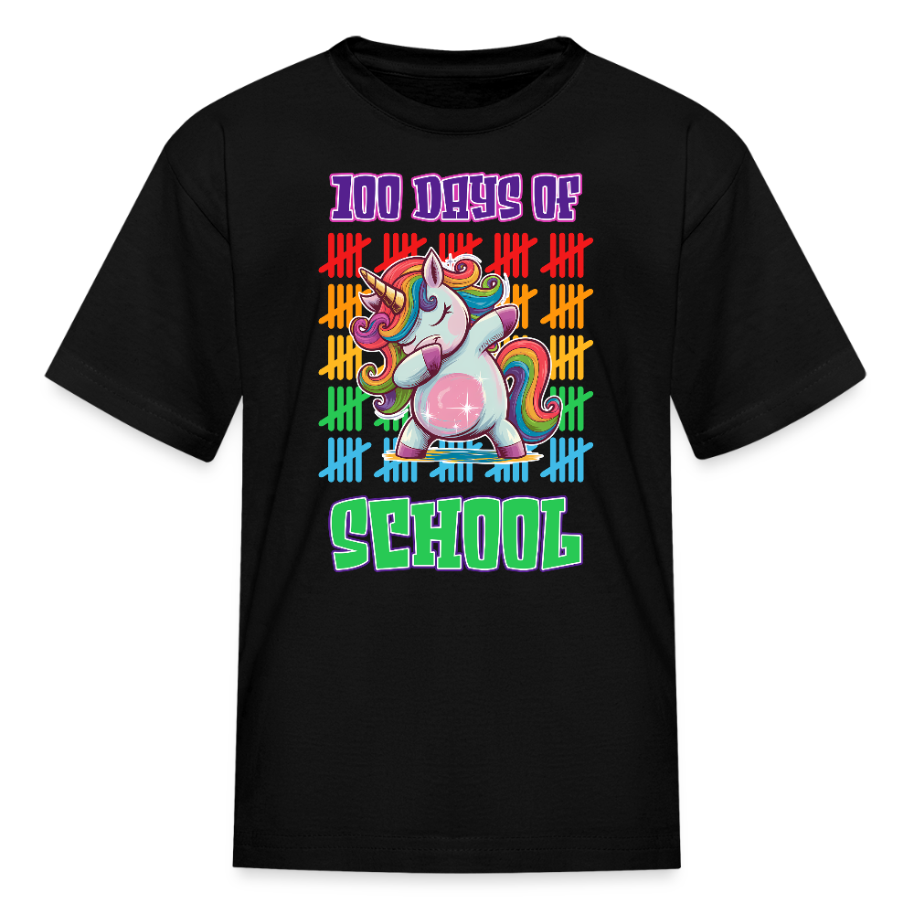 100 Days Of School Unicorn Kids T-Shirt - black