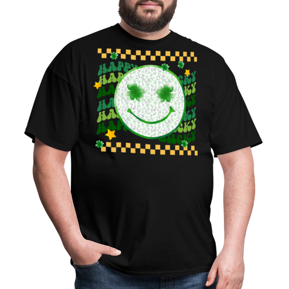 Lucky Shamrock Graphic Tee St Patrick’s Day Smiley Face T-shirt - black