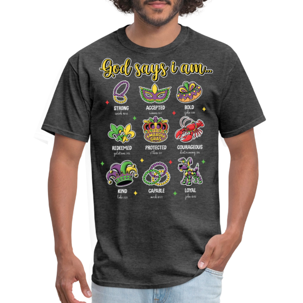 Religious Mardi Gras T-shirt With Bible Verses Christian Mardi Gras T-shirt - heather black