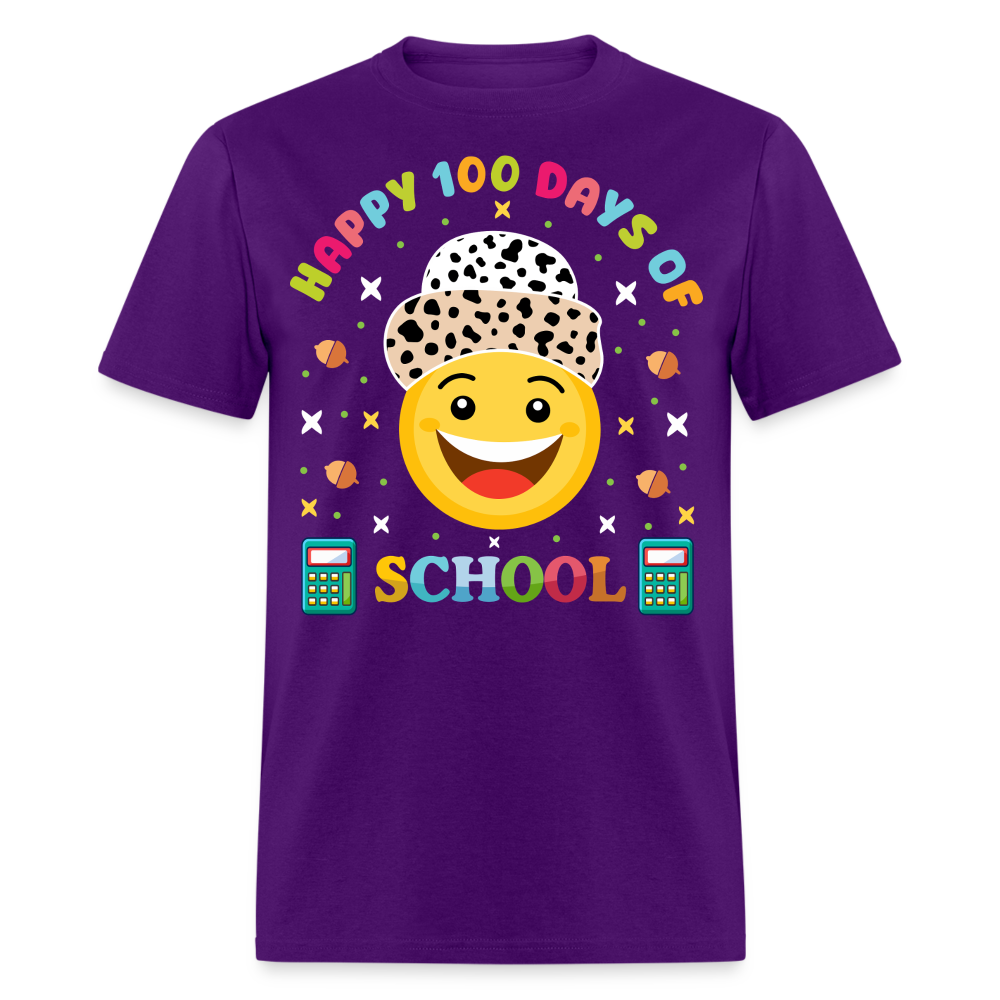 Happy 100 Days of School Teacher Tee 100 Days Smiley Face T-shirt - purple