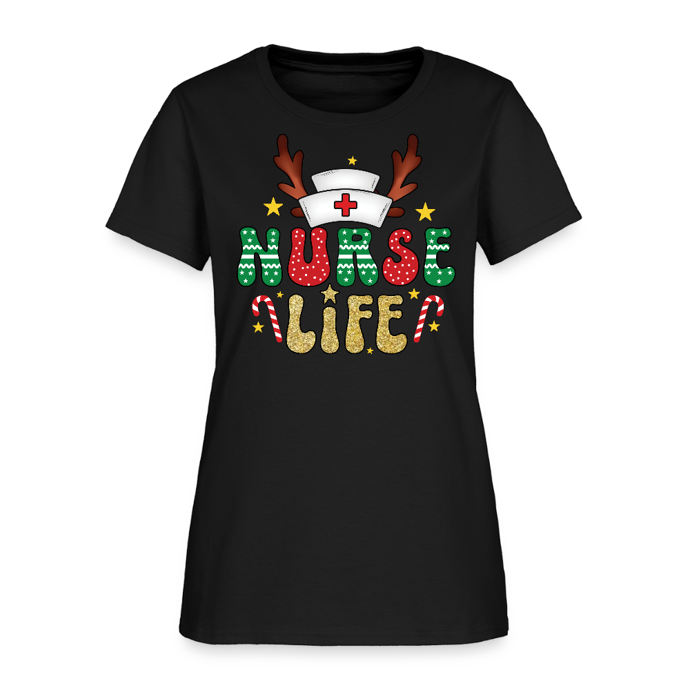 Reindeer Antler Nurse Life Christmas T-Shirt - black
