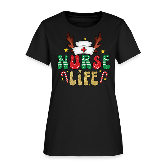 Reindeer Antler Nurse Life Christmas T-Shirt - black